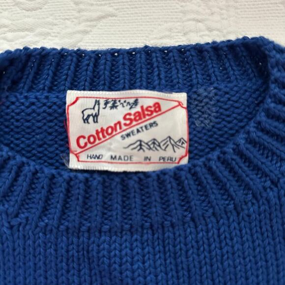 Vintage Rare Cotton Salsa Blue & Green handmade Golf chunky Sweater Size M - Picture 7 of 8